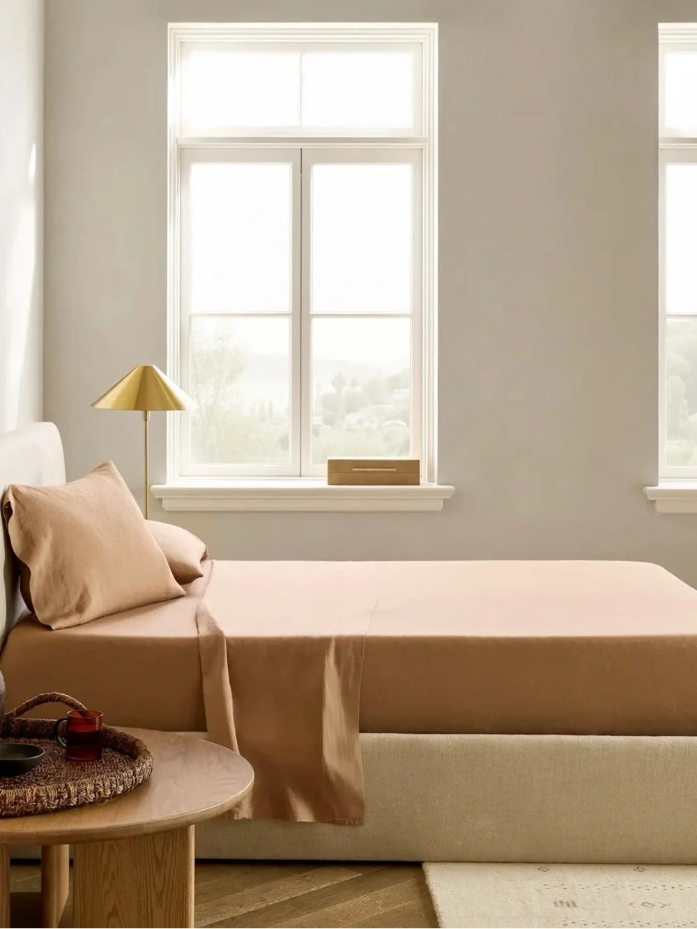 Quince European Linen 4 Piece Sheet Set, King (Latte)